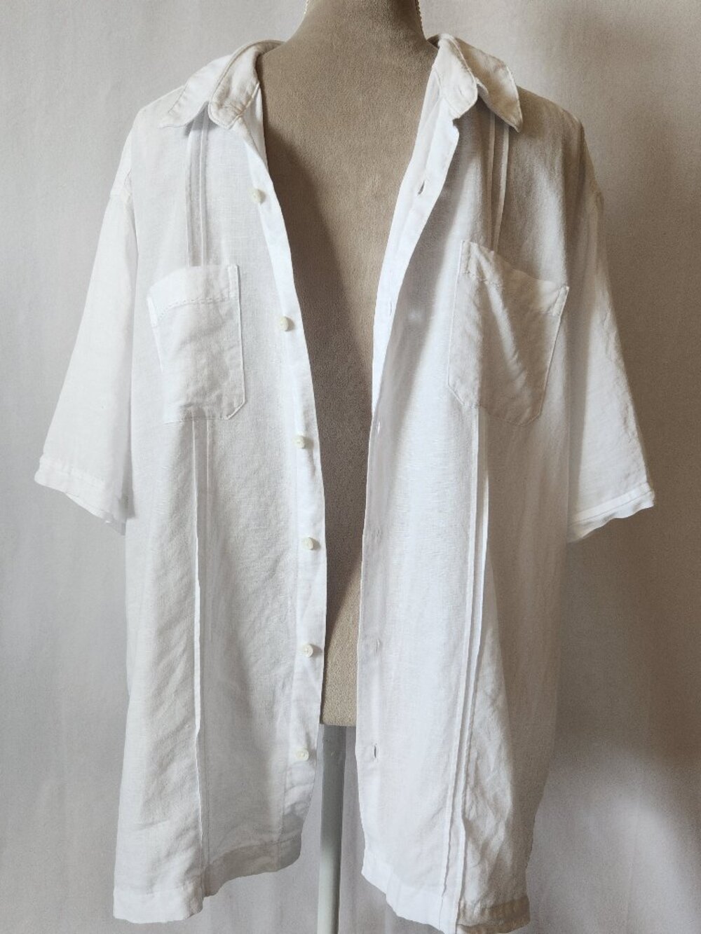 Cafe Luna Shirt Men's XL White Linen Blend Button Up Short Sleeve - Picture 10 of 16